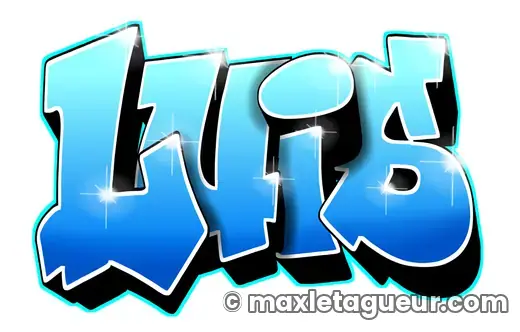 Graffiti prénom Luis turquoise et bleu – lettrage graffiti – style 2 – Max Le Tagueur – 2020