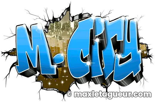 Graffiti blaze M.City bleu et gris – lettrage graffiti – style 2 – Max Le Tagueur
