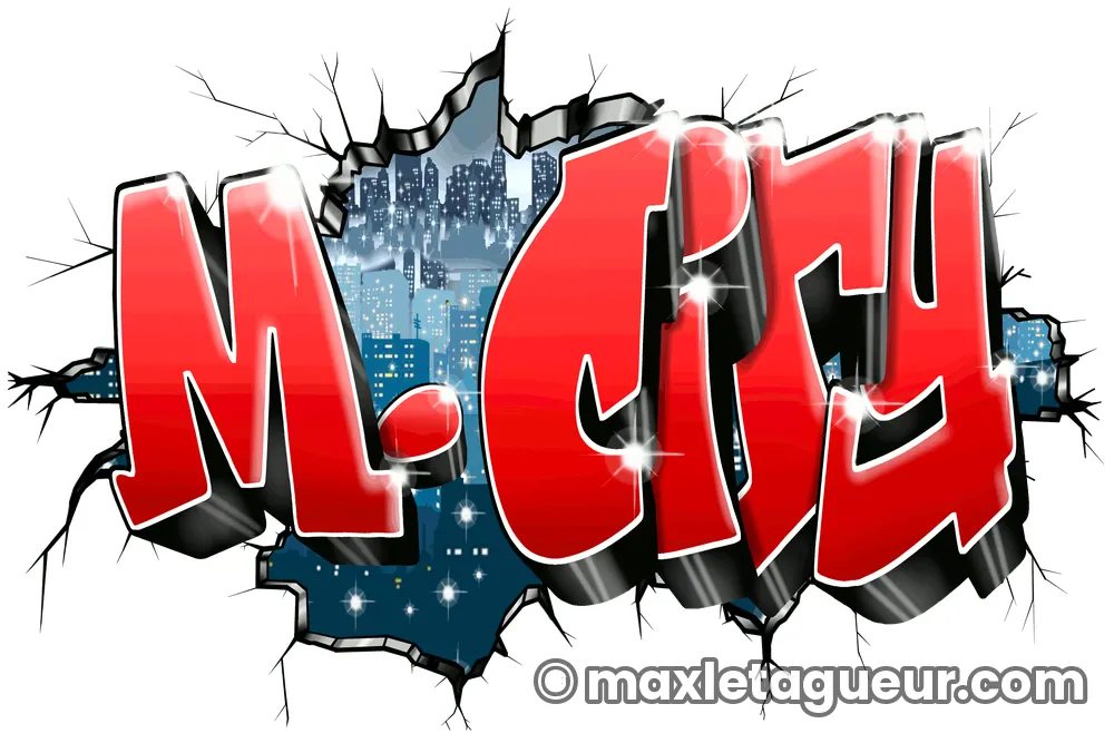 Graffiti blaze M.City rouge et gris – lettrage graffiti – Max Le Tagueur