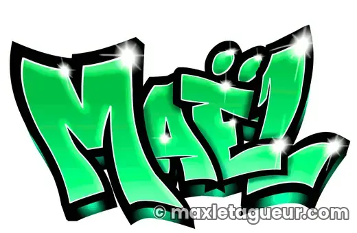 Graffiti prénom Maël vert et noir – lettrage graffiti – style 7 – Max Le Tagueur