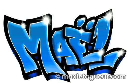 Graffiti prénom Maël bleu et noir – lettrage graffiti – Max Le Tagueur