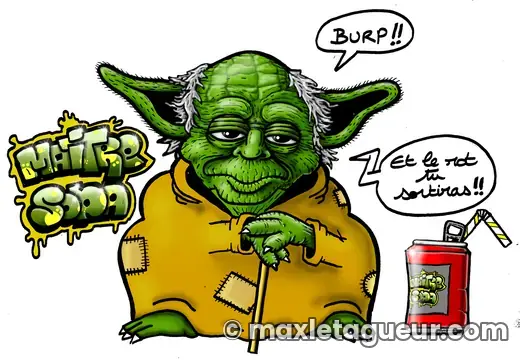 Graffiti Maître jaune et vert – lettrage graffiti – Max Le Tagueur