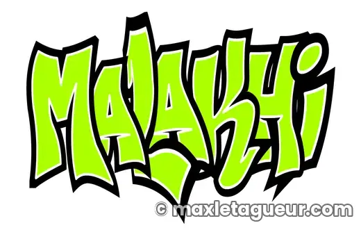 Graffiti prénom Malakhi vert et noir – lettrage graffiti – Max Le Tagueur – 2020