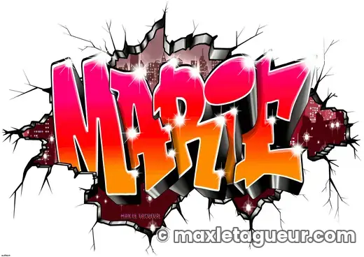 Graffiti prénom Marie rouge et gris – lettrage graffiti – style 10 – Max Le Tagueur