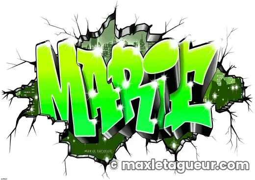 Graffiti prénom Marie vert et gris – lettrage graffiti – style 11 – Max Le Tagueur