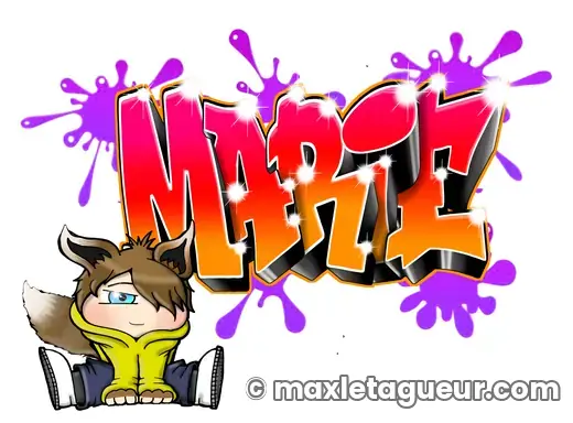 Graffiti prénom Marie orange et rouge – lettrage graffiti – style 12 – Max Le Tagueur