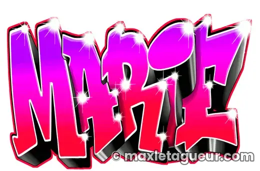 Graffiti prénom Marie rose et rouge – lettrage graffiti – style 2 – Max Le Tagueur