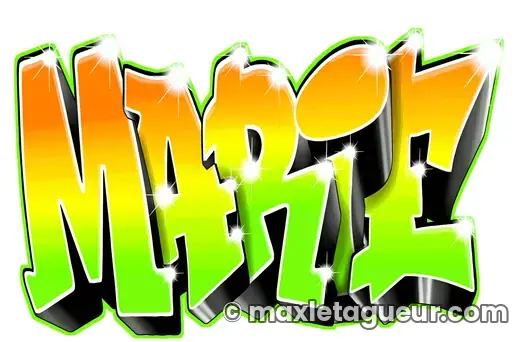 Graffiti prénom Marie vert et jaune – lettrage graffiti – style 3 – Max Le Tagueur