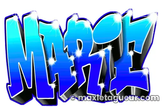 Graffiti prénom Marie bleu et turquoise – lettrage graffiti – style 4 – Max Le Tagueur