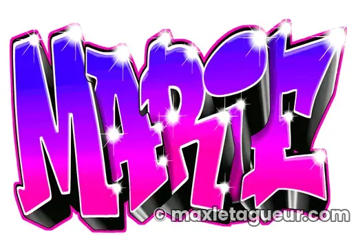 Graffiti prénom Marie rose et violet – lettrage graffiti – style 5 – Max Le Tagueur