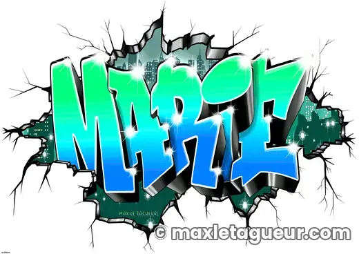Graffiti prénom Marie turquoise et gris – lettrage graffiti – style 6 – Max Le Tagueur
