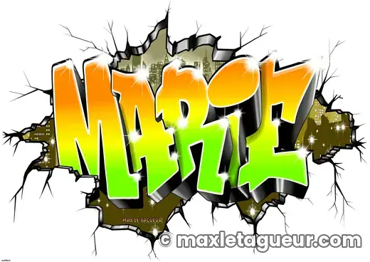 Graffiti prénom Marie jaune et gris – lettrage graffiti – style 8 – Max Le Tagueur
