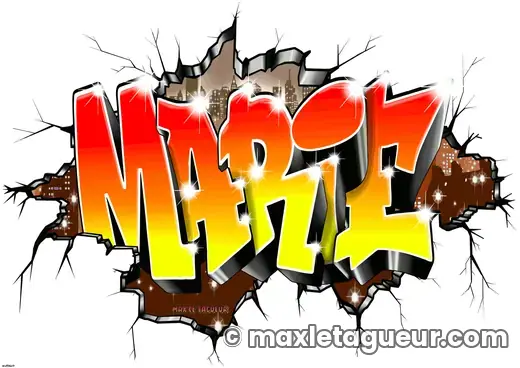 Graffiti prénom Marie gris et orange – lettrage graffiti – style 9 – Max Le Tagueur