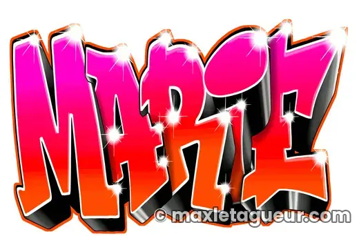 Graffiti prénom Marie rose et rouge – lettrage graffiti – Max Le Tagueur