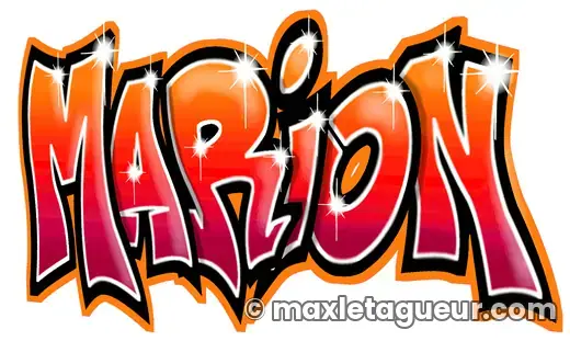 Graffiti prénom Marion orange et rouge – lettrage graffiti – style 10 – Max Le Tagueur