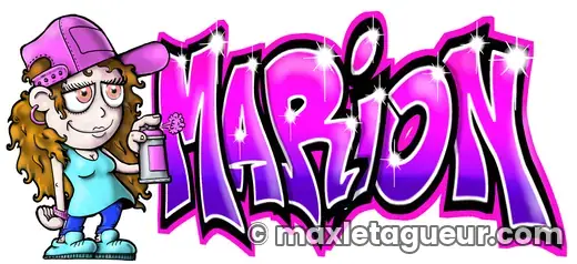 Graffiti prénom Marion rose et gris – lettrage graffiti – style 2 – Max Le Tagueur – 2019