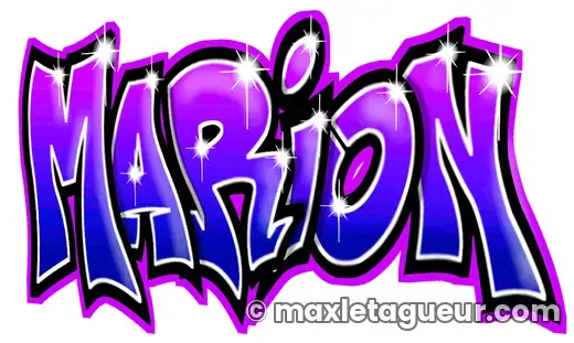 Graffiti prénom Marion violet et noir – lettrage graffiti – style 3 – Max Le Tagueur