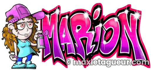 Graffiti prénom Marion rose et gris – lettrage graffiti – style 5 – Max Le Tagueur