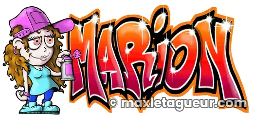 Graffiti prénom Marion orange et rouge – lettrage graffiti – style 6 – Max Le Tagueur