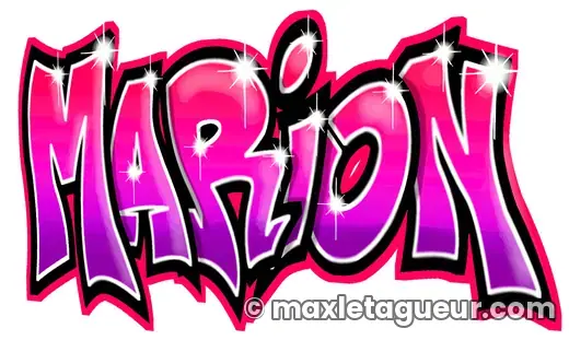 Graffiti prénom Marion rose et noir – lettrage graffiti – Max Le Tagueur