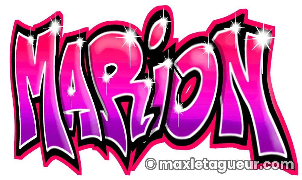 Graffiti prénom Marion rose et noir – lettrage graffiti – Max Le Tagueur
