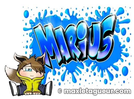 Graffiti prénom Marius bleu et turquoise – lettrage graffiti – style 2 – Max Le Tagueur – 2019