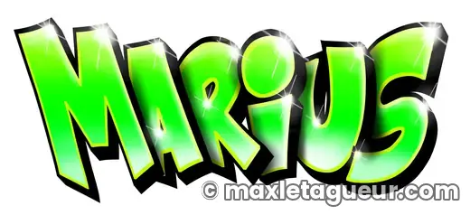 Graffiti prénom Marius vert et noir – lettrage graffiti – style 3 – Max Le Tagueur – 2020