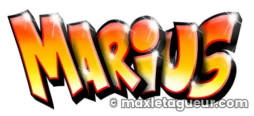 Graffiti prénom Marius jaune et orange – lettrage graffiti – style 4 – Max Le Tagueur – 2020