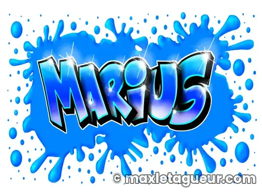 Graffiti prénom Marius bleu et turquoise – lettrage graffiti – Max Le Tagueur – 2019
