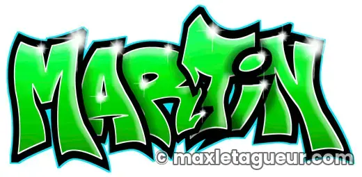 Graffiti prénom Martin vert et noir – lettrage graffiti – style 2 – Max Le Tagueur