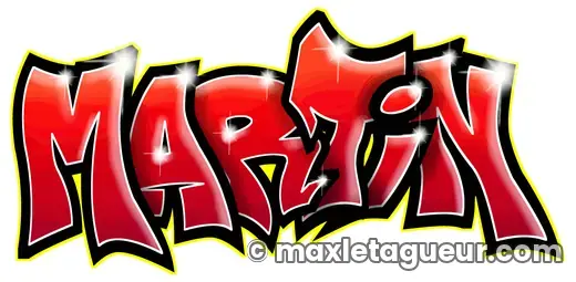 Graffiti prénom Martin rouge et noir – lettrage graffiti – style 3 – Max Le Tagueur