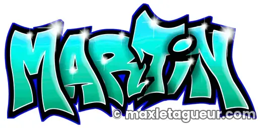 Graffiti prénom Martin turquoise et noir – lettrage graffiti – Max Le Tagueur