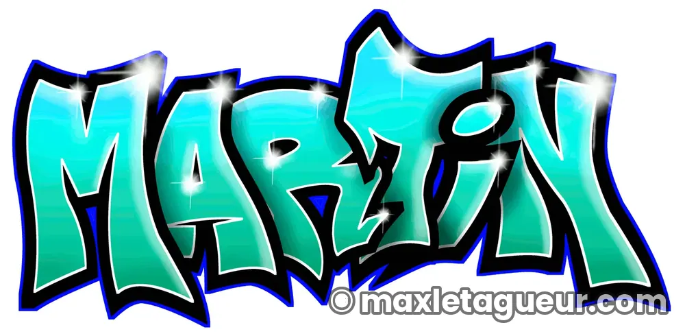 Graffiti prénom Martin turquoise et noir – lettrage graffiti – Max Le Tagueur