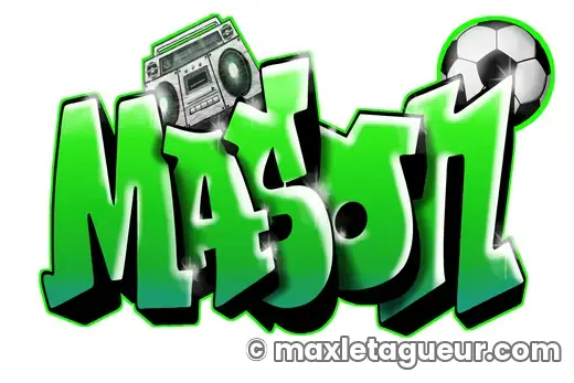 Graffiti prénom Mason vert et noir – lettrage graffiti – style 2 – Max Le Tagueur – 2019