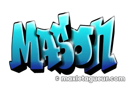 Graffiti prénom Mason turquoise et noir – lettrage graffiti – style 3 – Max Le Tagueur – 2019