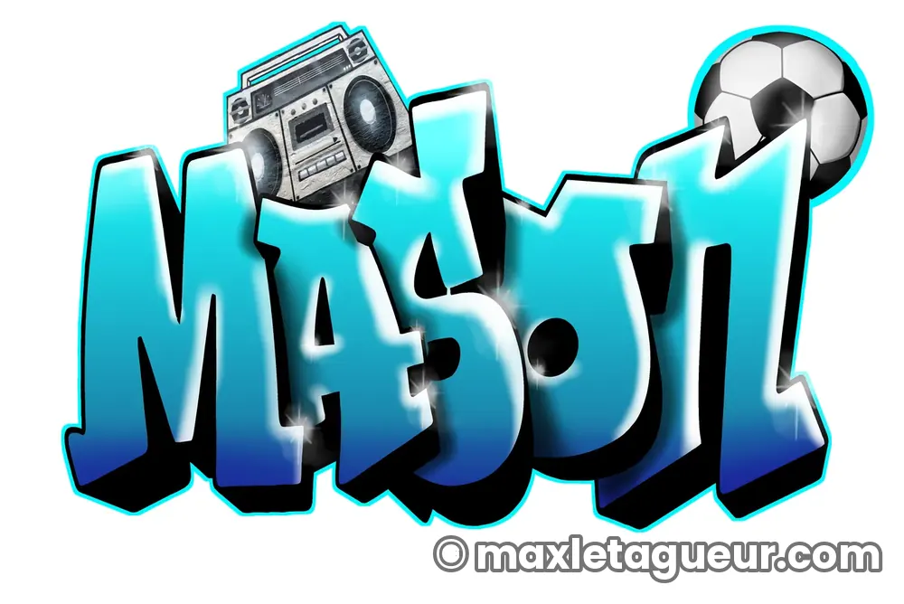 Graffiti prénom Mason turquoise et noir – lettrage graffiti – Max Le Tagueur – 2019