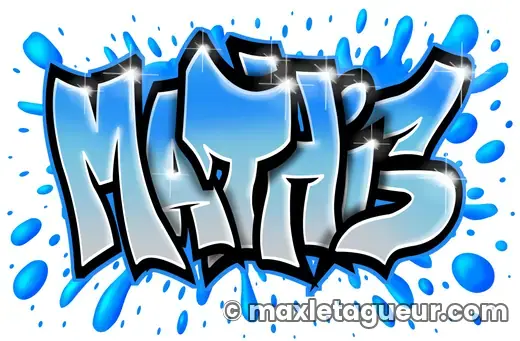 Graffiti prénom Mathis bleu et turquoise – lettrage graffiti – style 10 – Max Le Tagueur