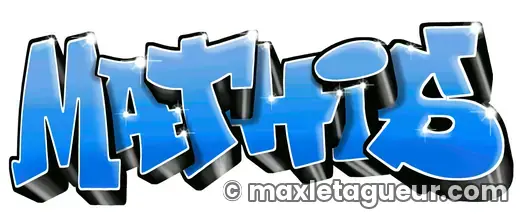 Graffiti prénom Mathis bleu et gris – lettrage graffiti – style 3 – Max Le Tagueur – 2018