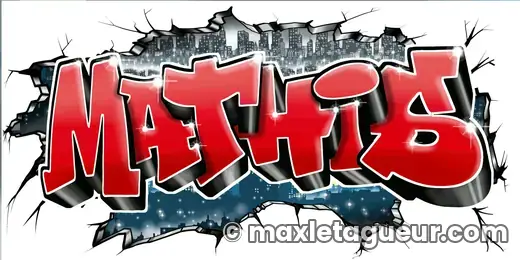 Graffiti prénom Mathis rouge et gris – lettrage graffiti – style 6 – Max Le Tagueur – 2018