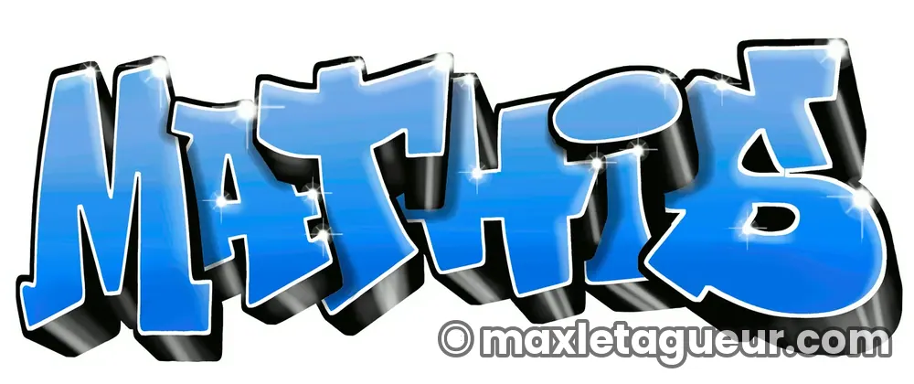 Graffiti prénom Mathis bleu et gris – lettrage graffiti – Max Le Tagueur