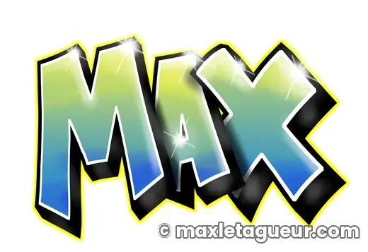 Graffiti prénom Max vert et noir – lettrage graffiti – style 6 – Max Le Tagueur – 2019