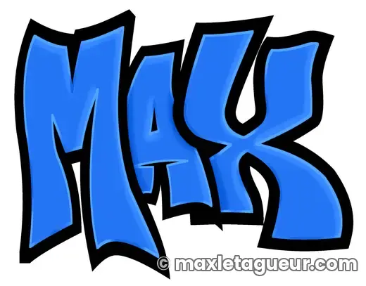 Graffiti prénom Max bleu et noir – lettrage graffiti – Max Le Tagueur