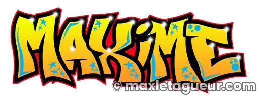 Graffiti prénom Maxime jaune et noir – lettrage graffiti – style 3 – Max Le Tagueur – 2021