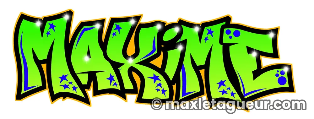 Graffiti prénom Maxime vert et noir – lettrage graffiti – Max Le Tagueur – 2021
