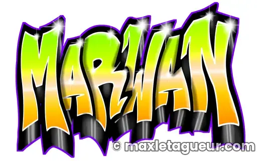 Graffiti prénom Merwan jaune et noir – lettrage graffiti – style 2 – Max Le Tagueur – 2021