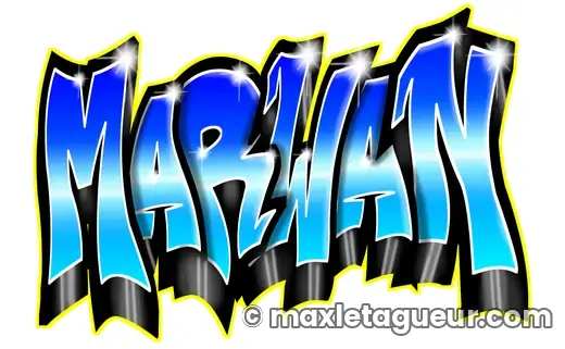 Graffiti prénom Merwan turquoise et bleu – lettrage graffiti – style 3 – Max Le Tagueur – 2021