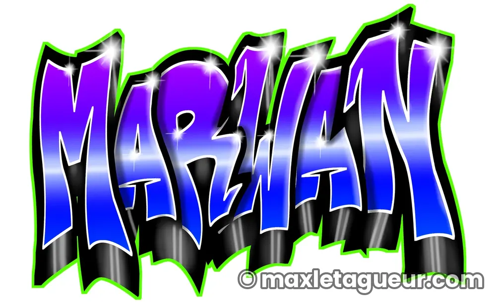 Graffiti prénom Merwan bleu et noir – lettrage graffiti – Max Le Tagueur – 2021