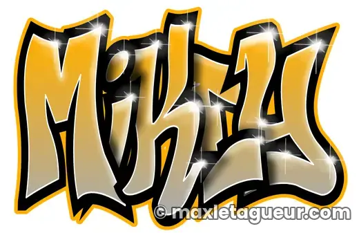 Graffiti prénom Mikey jaune et noir – lettrage graffiti – style 3 – Max Le Tagueur – 2021