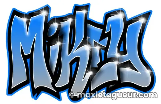 Graffiti prénom Mikey bleu et noir – lettrage graffiti – style 4 – Max Le Tagueur – 2021