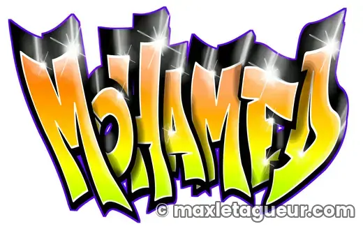 Graffiti prénom Mohamed jaune et noir – lettrage graffiti – style 2 – Max Le Tagueur